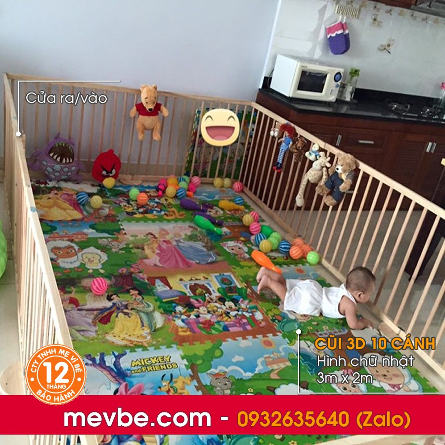 Quây cũi gỗ, cũi 3d, loại 10 cánh - Mẹ Vì Bé