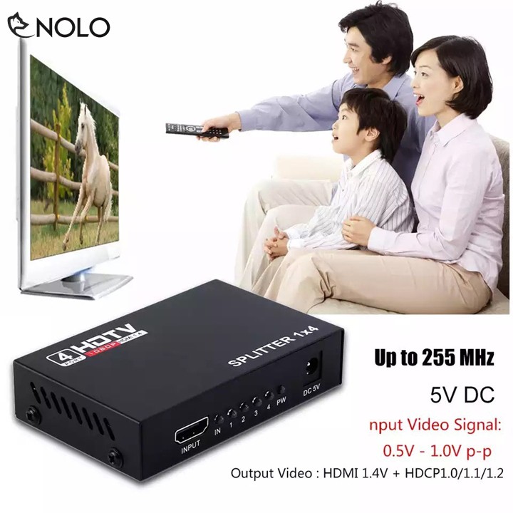 Bộ Chia HDMI 1 Ra 4 SPLITTER 1x4 Chất Lượng Ful HD 1080p Chất Liệu Hợp Kim Tặng Kèm Nguồn