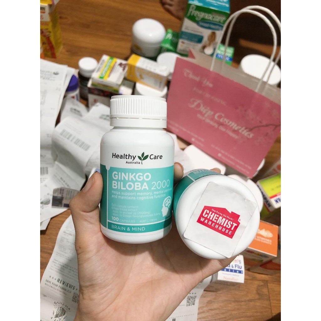 Viên bổ não (100v) tăng tuần hoàn máu não, trí nhớ cho bé từ 12 tuổi và người già Healthy Care Ginkgo Biloba 2000mg, Úc