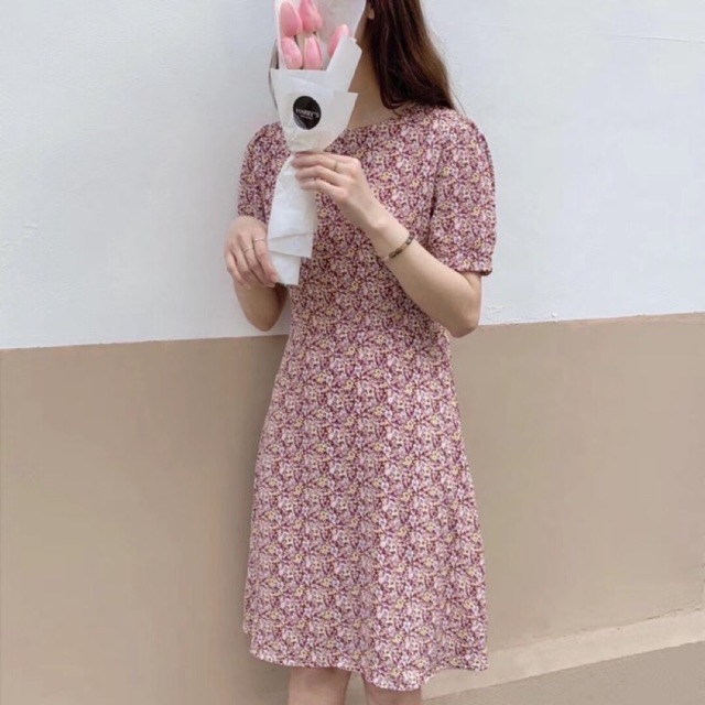 Váy hoa nhí vintage ngắn tay sắc màu🌸 VKE7012 Hàng Quảng Châu | BigBuy360 - bigbuy360.vn