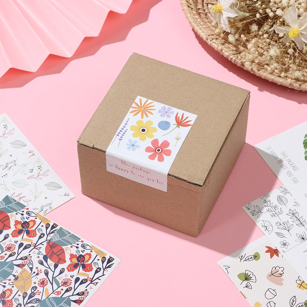 DORAW 50PCS/Pack Rectangle Seal Stickers Wedding Greeting Labels &quot;This Package Is Happy To See You Too&quot; Gift For Small Business Parcel Decor Party Supplies Flower Printed