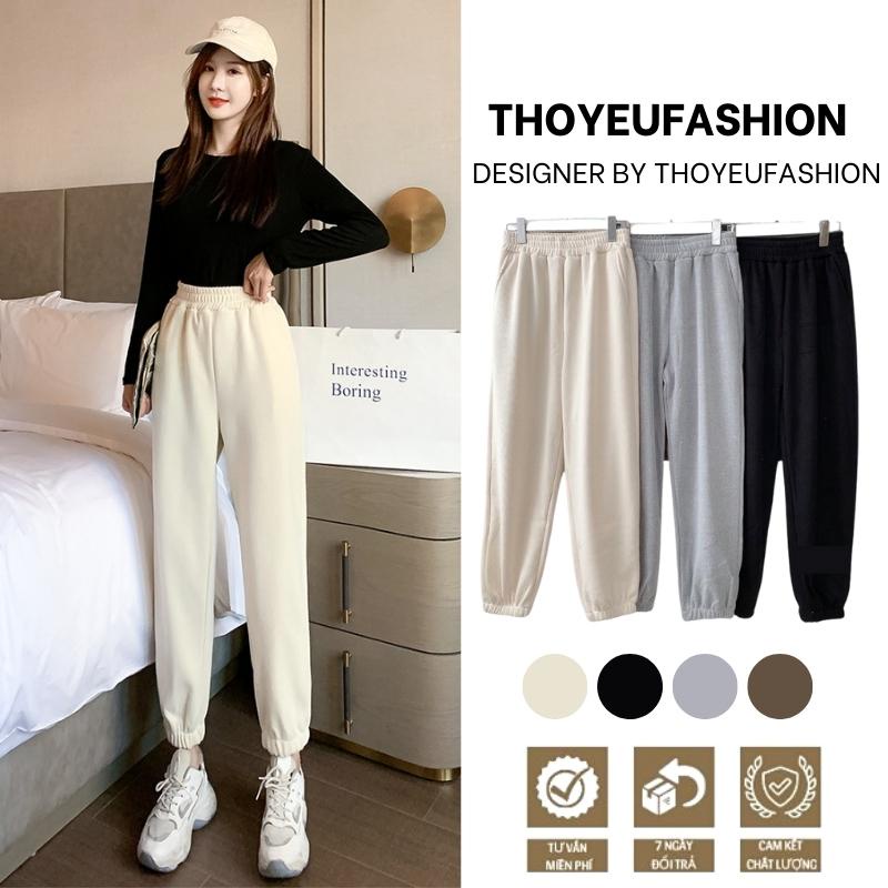 Quần Bom Nhung Tăm, Quần Jogger Nữ Trơn Bo Gấu Hàng Quảng Châu M8903