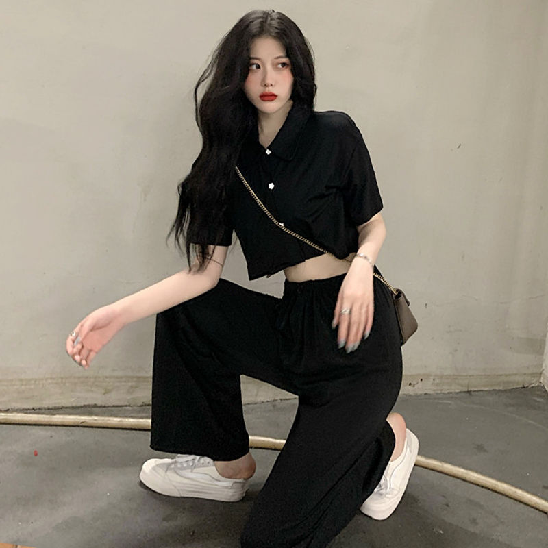 Set quần dài và áo sơ mi croptop thời trang năng động dành cho nữ (Có bán lẻ)