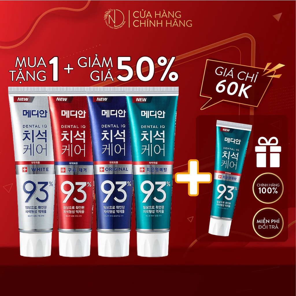 Kem đánh răng Hàn Quốc trắng răng MEDIAN DENTAL IQ 93% 120g sáng bóng