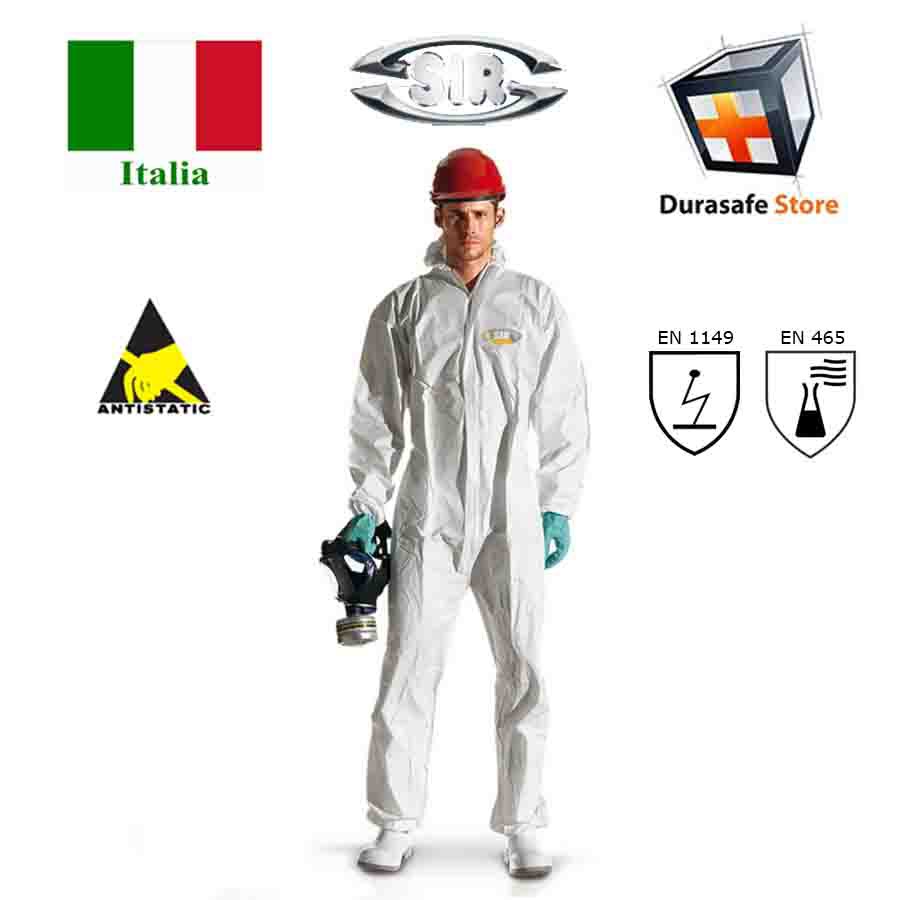 Bộ áo liền quần chống hóa chất cách li SIR 30237 ChemFor Chemical Antistatic Coverall, White Size M-XXL