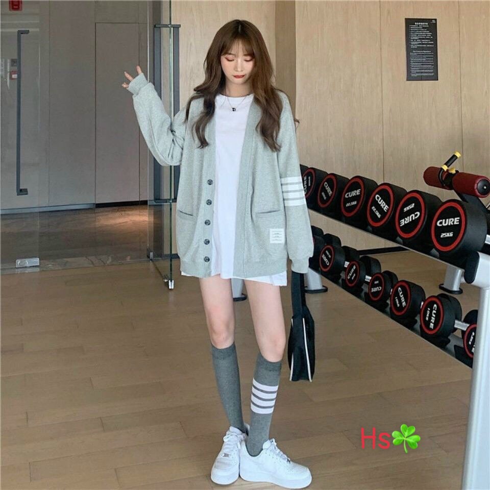 Áo Cardigan Len Phối Sọc 🦋 Áo Khoác Len Túi Trước Cúc Cài 2 Màu 🦋 | BigBuy360 - bigbuy360.vn
