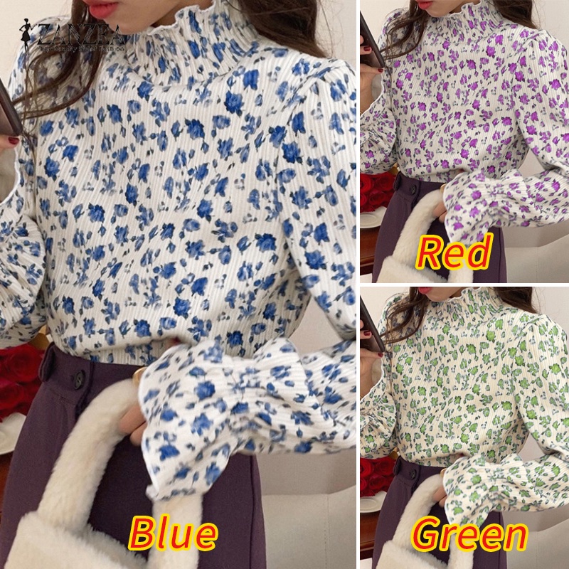 Zanzea Áo Tay Dài Cổ Lọ In Họa Tiết Phong Cách Hàn Quốc Dành Cho Nữ