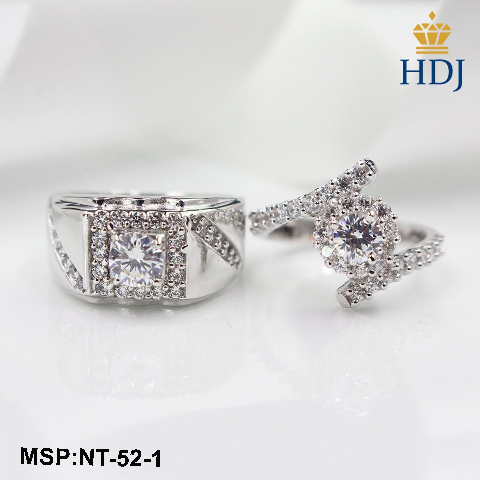 Nhẫn đôi bạc nhẫn cặp bạc đính đá sang trọng trang sức cao cấp HDJ mã NT-52-1