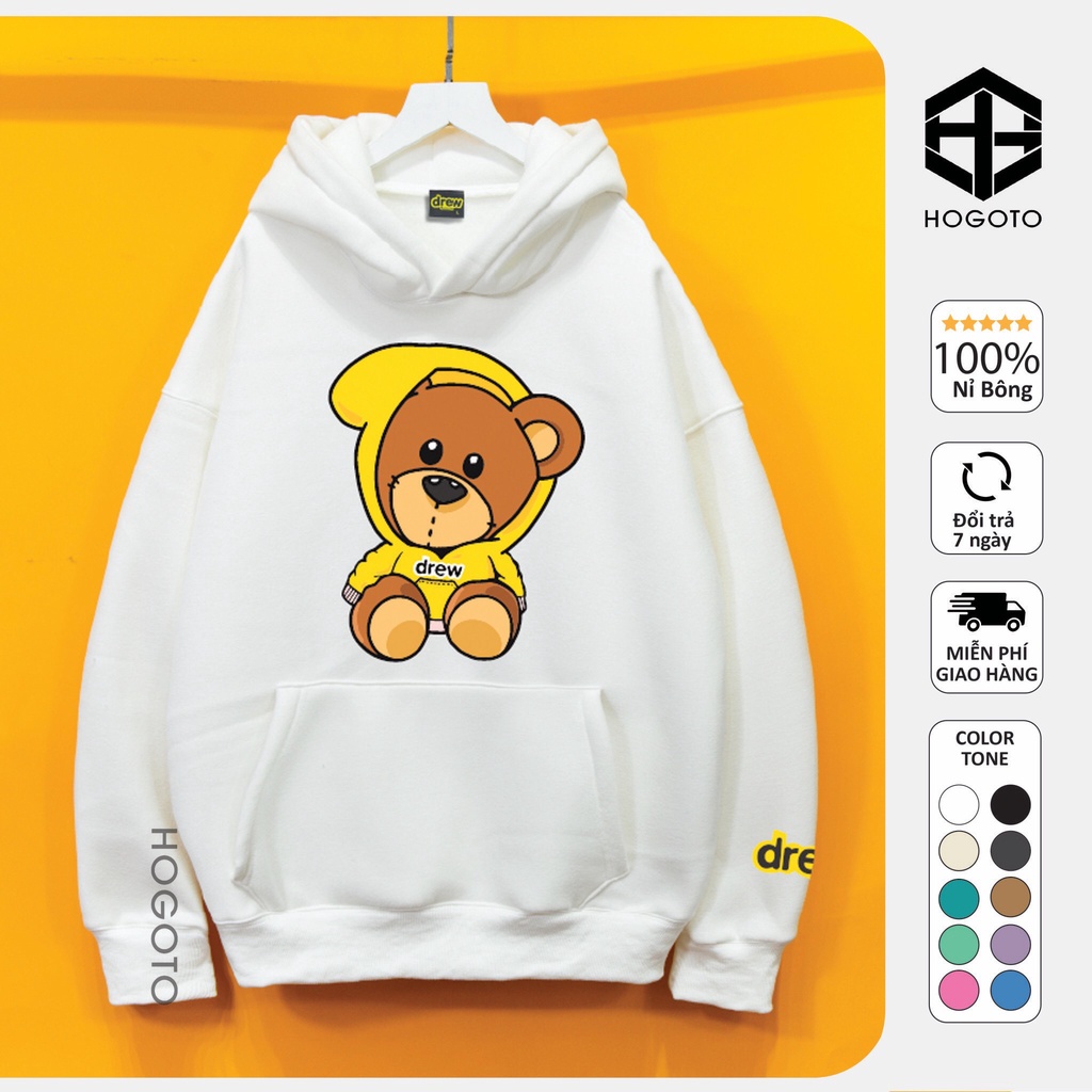 Áo Nỉ HOODIE Drew house Gấu Đội Mũ Hogoto shop , áo nỉ bông hoodie unisex nam nữ