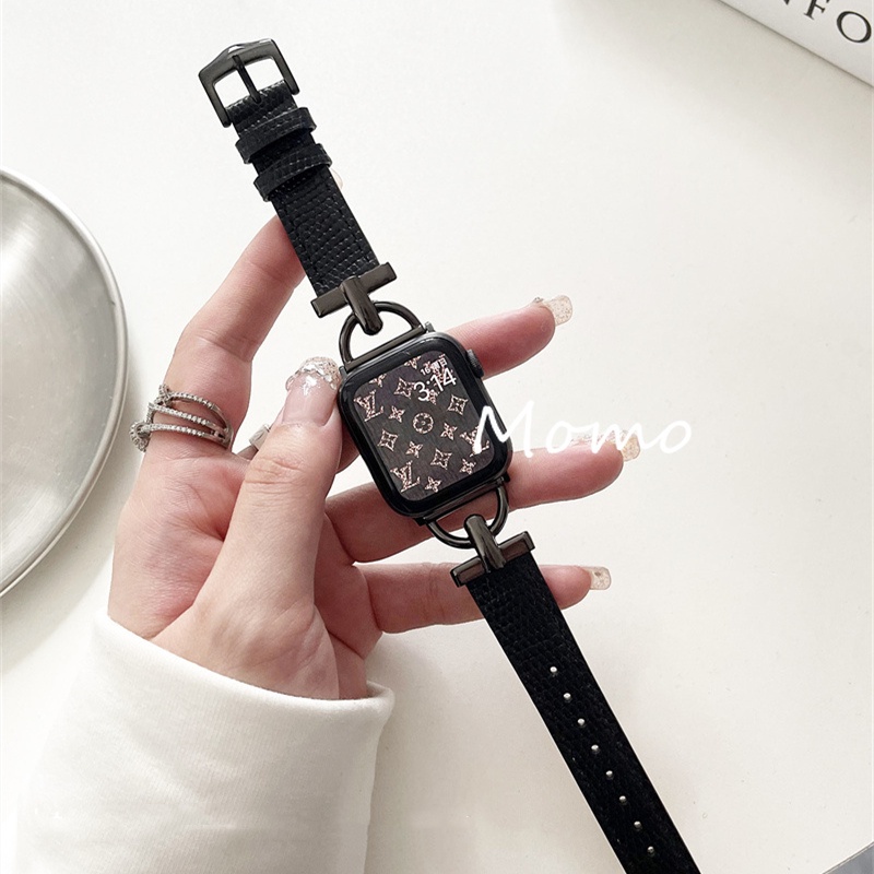 Dây Đeo Bằng Da Khóa Kim Loại Cho Đồng Hồ Thông Minh Smart Watch Series 7 6 SE 5 4 3 2 1 41mm 45mm 40mm 44mm 42mm 38mm