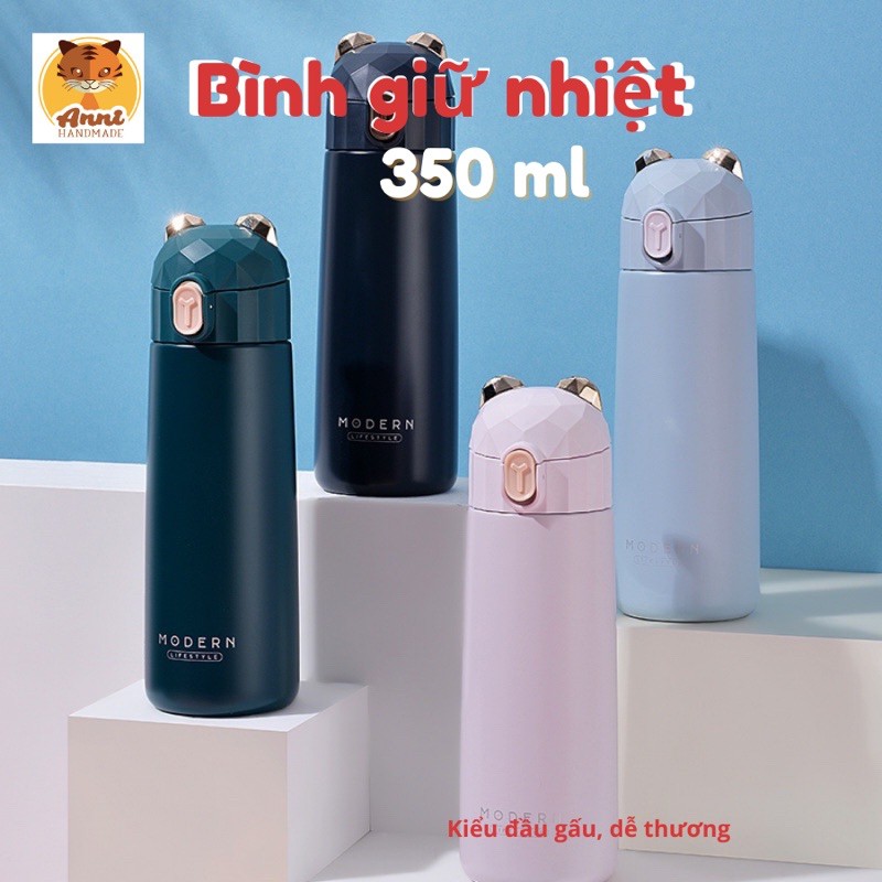 Bình giữ nhiệt dễ thương hình đầu gấu có nút bật - 350ml