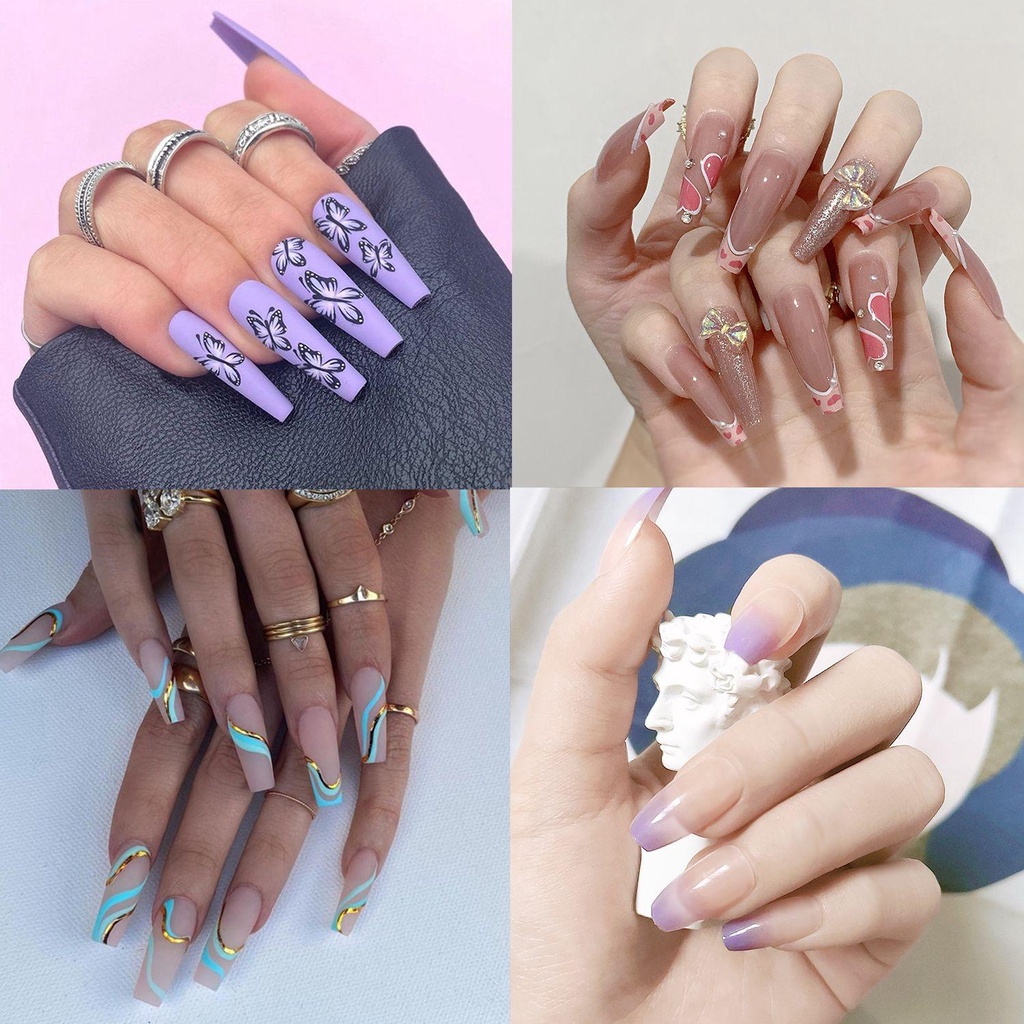 [Hàng mới về] Set 24 móng tay giả thời trang có thể tháo rời