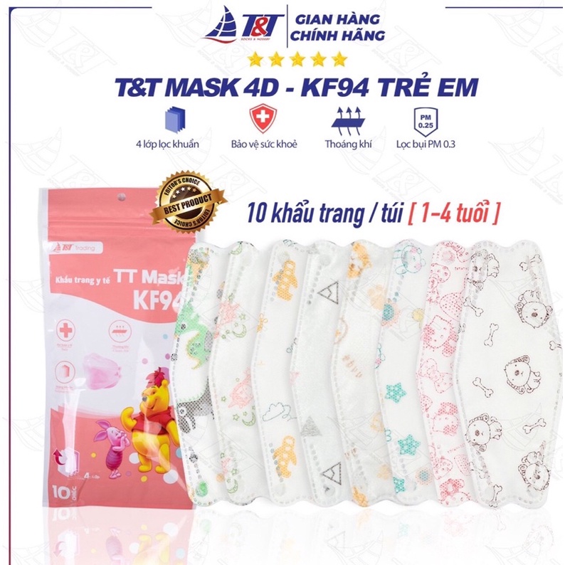 Khẩu trang KF94 TRẺ EM có 2 độ tuổi. COMBO 50 cái và 10 cái