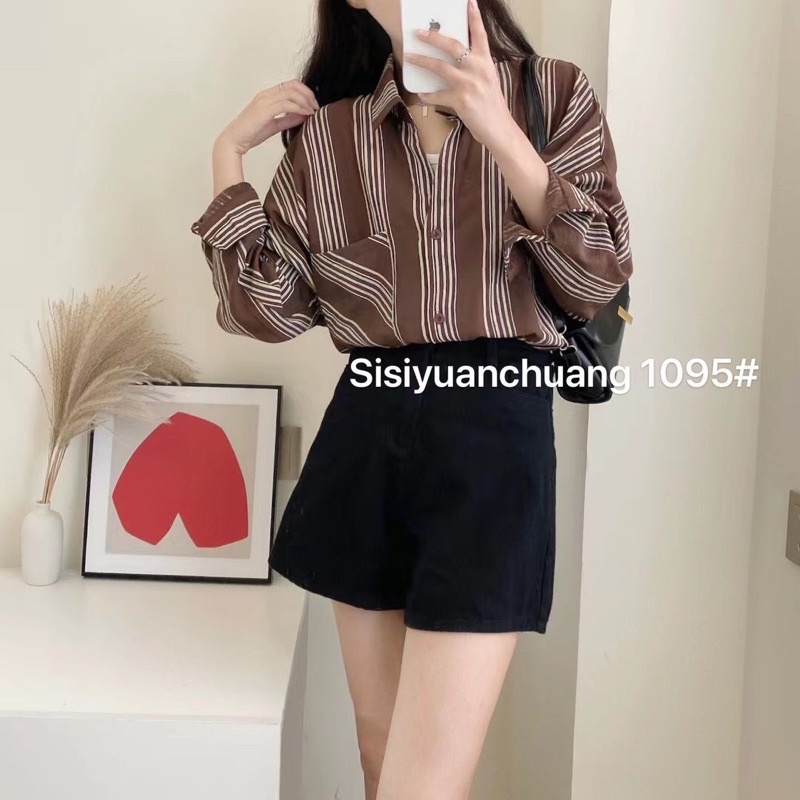 Sơ mi kẻ sọc dọc nhiều màu phong cách Hàn Quốc đơn giản