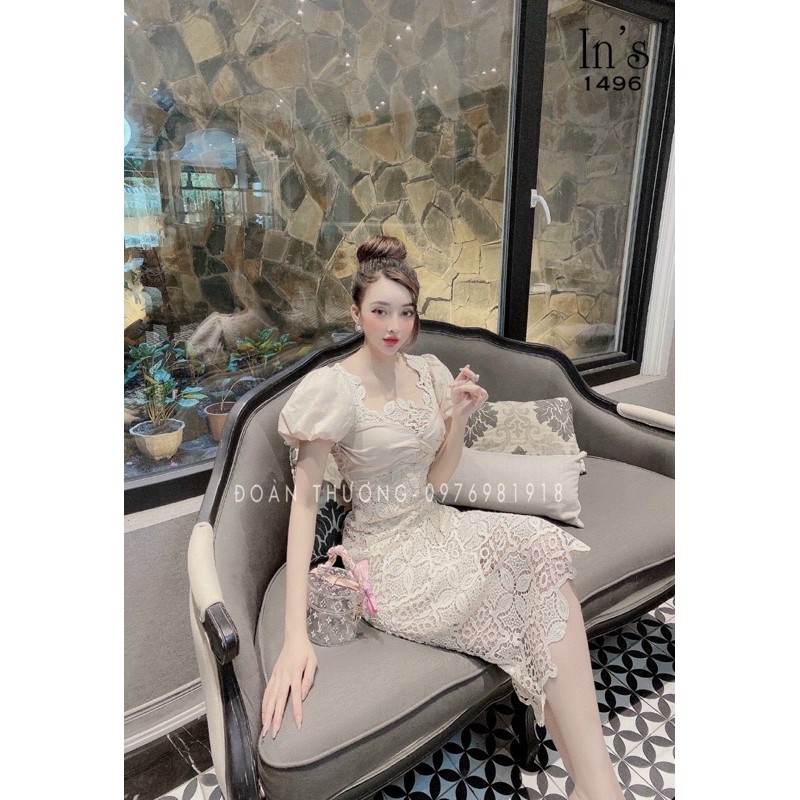 Váy ren body phối tay bồng