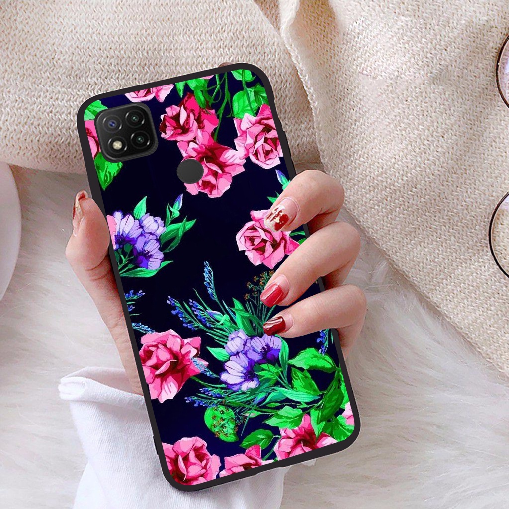 Ốp lưng ép kính chống bể Xiaomi redmi 9C/ Redmi 9C NFC/ Redmi Poco C3  viền dẻo TPU hình Hoạ Tiết Hoa