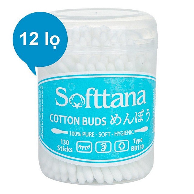 Bông vệ sinh tai mũi trẻ em Softtana BB120 dạng lọ lố 12 lọ