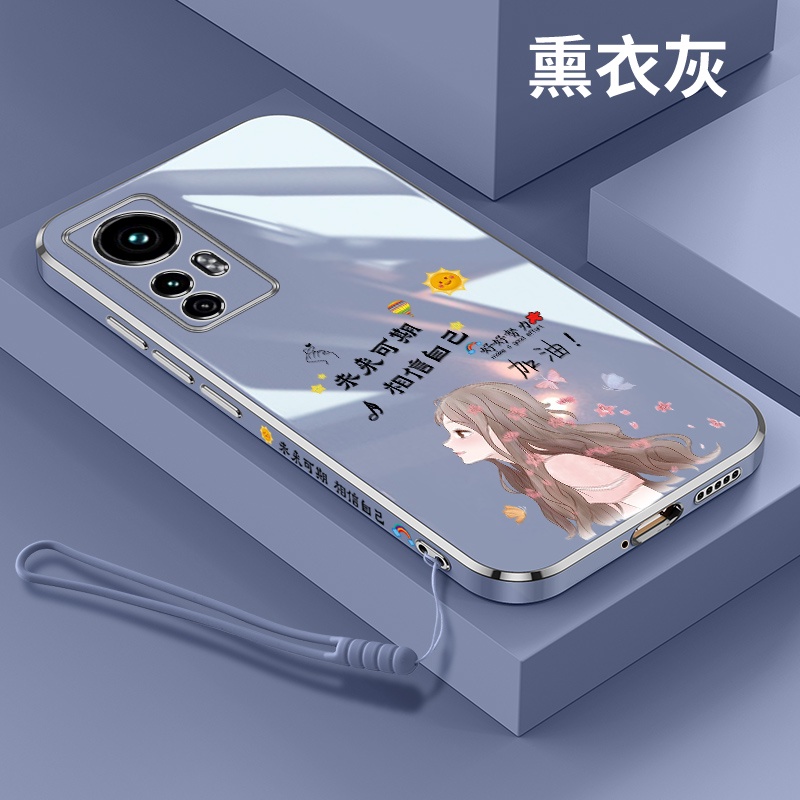 Future Expire girl plating for xiaomi redmi 9A redmi 9 9C redmi10 xiaomi 11 11T xiaomi12 soft case silicone straight edge mobile phone case with lanyard