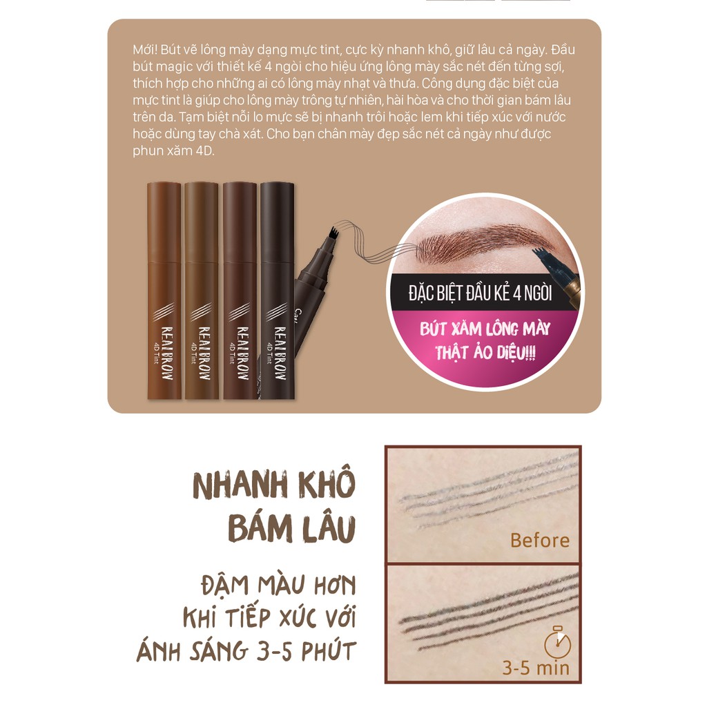 (Auth Thái) Bút xăm mày Real Brow 4D Tattoo Tint Cathy Doll 2g