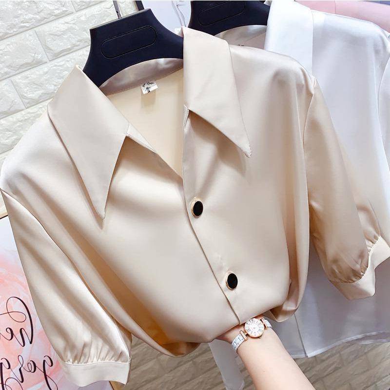Áo Sơ Mi Chiffon Tay Lửng Plus Size Phong Cách Hàn Quốc Thời Trang Mùa Hè Cho Nữ