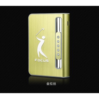 Hộp thuốc lá Focus Golf kiêm bật lửa, bơm gas tái sử dụng nhiều lần, đựng 8-10 điếu