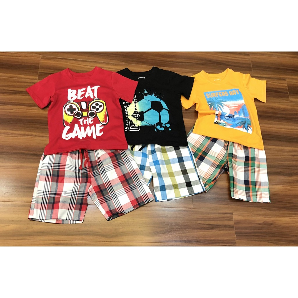 Đồ bộ bé trai size đại 19 - 45kg bộ quần áo bé trai size đại thun cotton quần đùi vải thô có túi - STGA