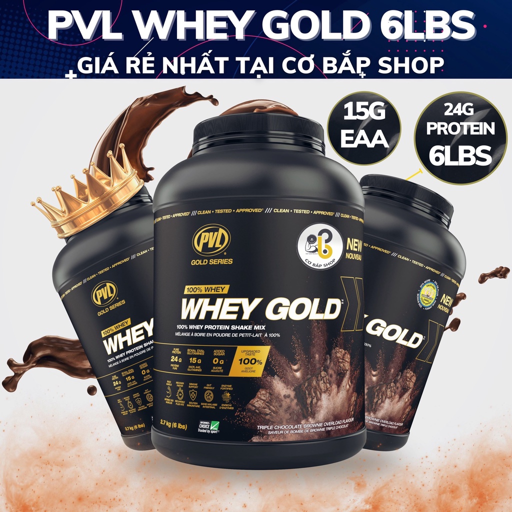 HỦ 6lbs - PVL 100% WHEY GOLD - Phát Triển Cơ Bắp - Bổ sung thêm Enzym tiêu hoá hấp thu tốt nhất