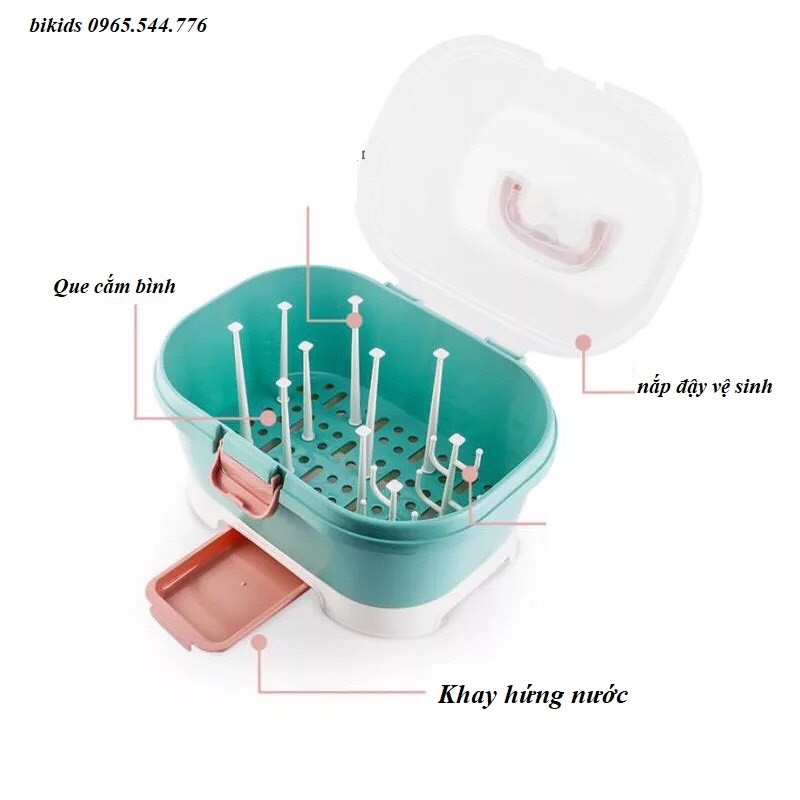Giá úp bình sữa có nắp có khay thoát nước (CAO CẤP)