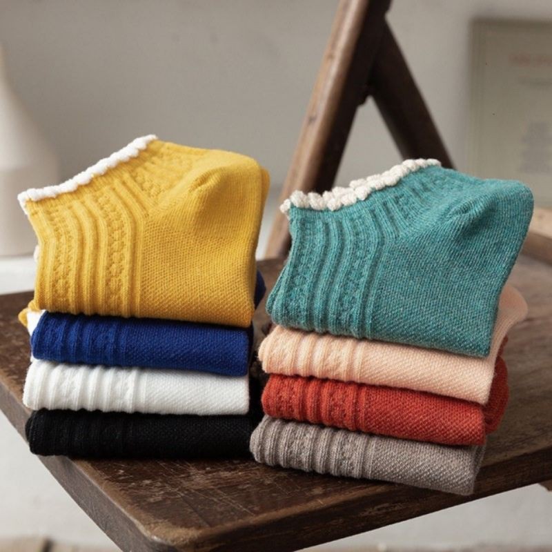 Tất nữ viền bèo cổ ngắn vintage(Ảnh thât-Đủ màu)