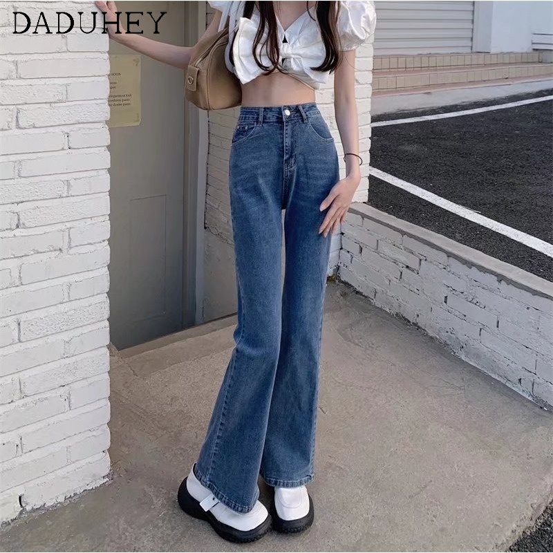 Quần jean dài daduhey ống rộng cạp cao đơn giản phong cách Hàn Quốc thời trang mùa hè 2022 dành cho nữ