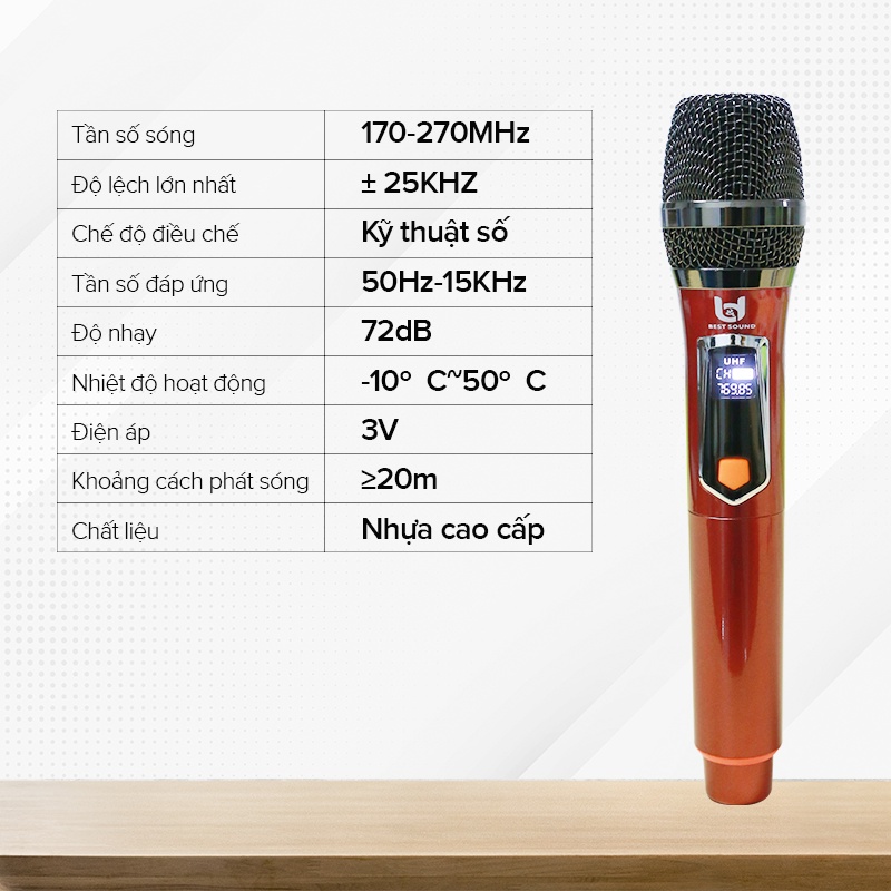 Bộ 2 Micro Karaoke Không Dây Siêu Sang, Chuyên Dùng Cho Amply, Loa Kéo, Kết Nối Xa Tới 30m Qua Đầu Thu Mini - Chính Hãng