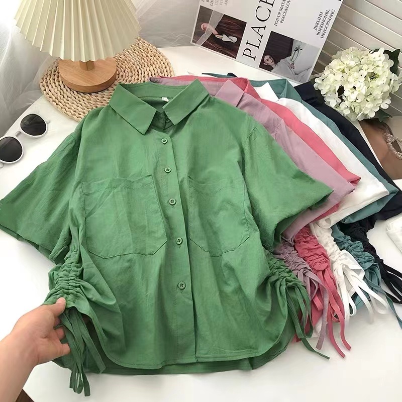 Áo sơ mi BH cổ polo dáng rộng tay ngắn thời trang mùa hè cho nữ