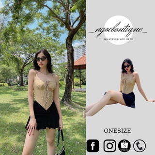 Áo 2 dây corset thắt dây màu nâu NGOCBOUTIQUE nữ [FREESHIP] Croptop 2s corset buộc nơ trước ngực