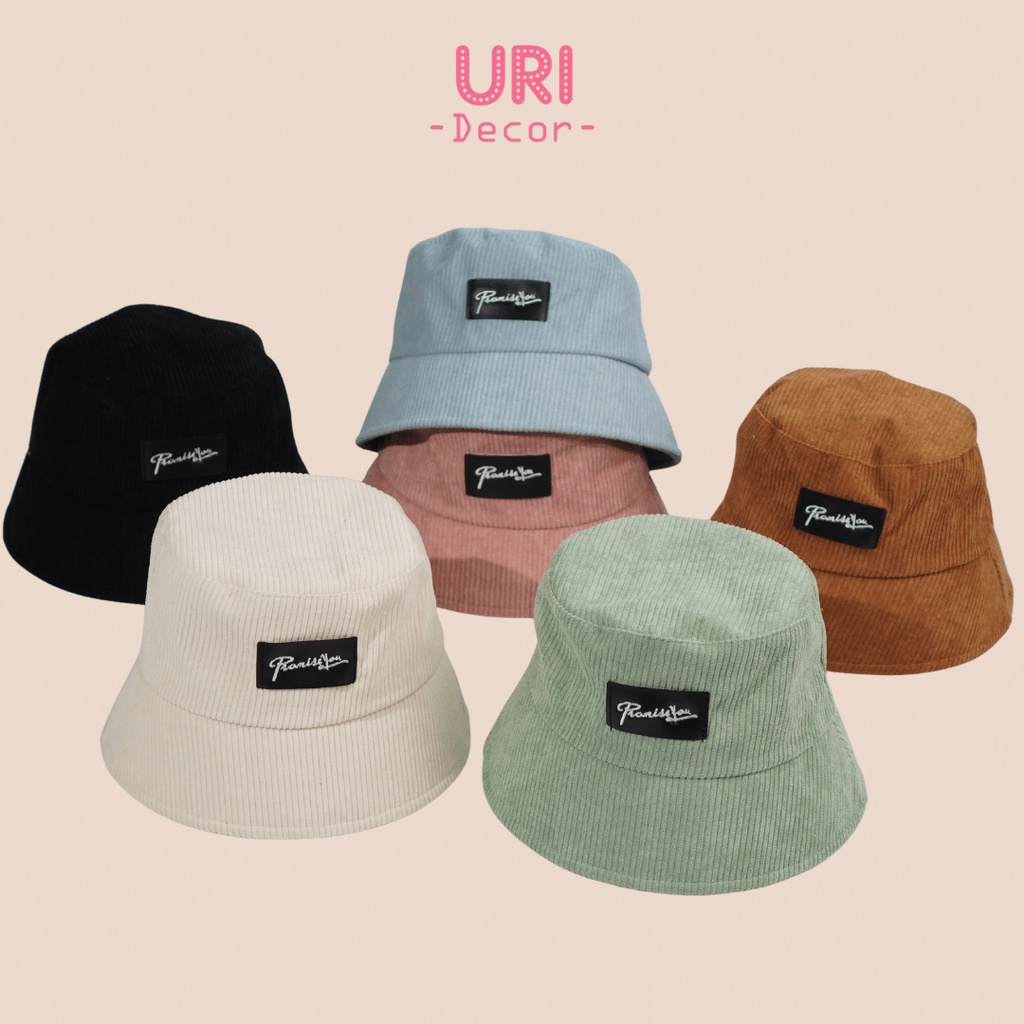 Mũ bucket vành cụp, nón tai bèo thêu tem PromissYou chất nhung tăm cao cấp trơn nhiều màu unisex URI DECOR