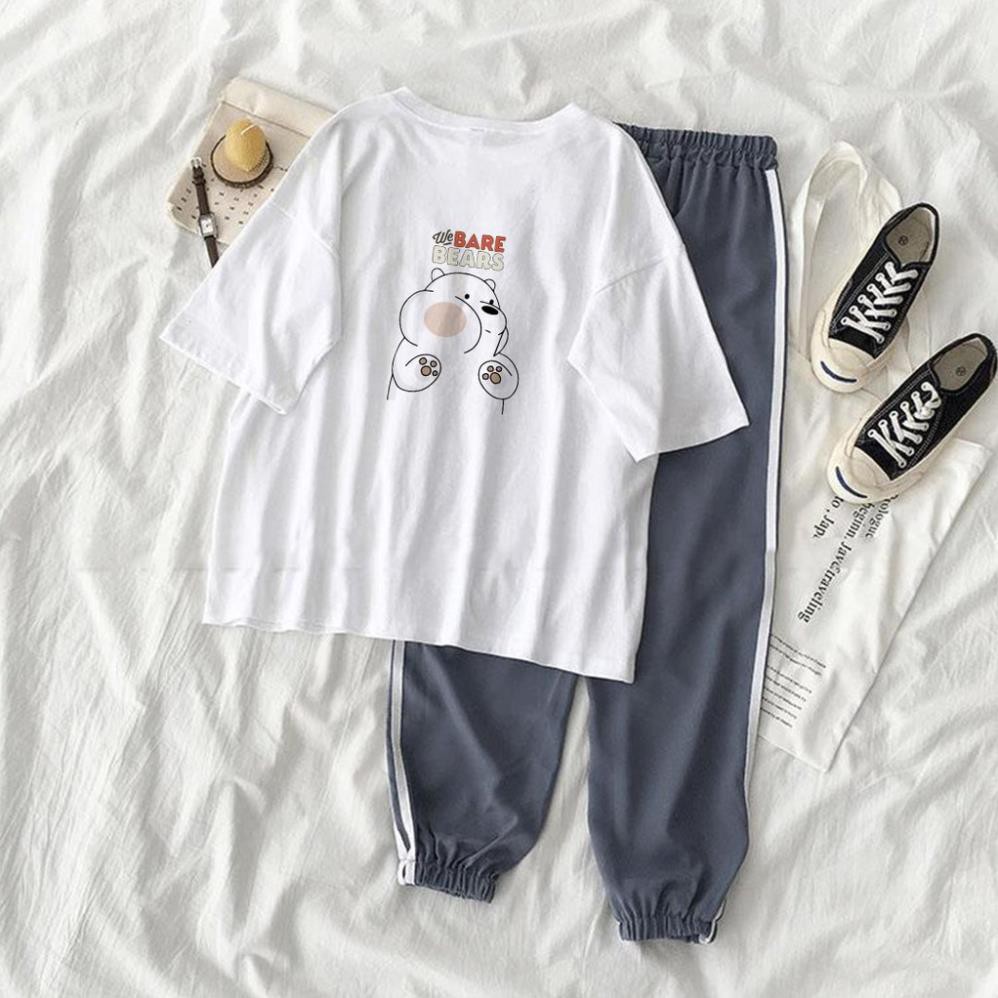 💖FREE SHIP💖 Bộ Jogger Line Phối Thun Unisex We Bare Bears Gấu Trắng S40