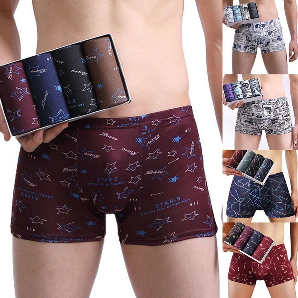 Bộ 4 Quần Lót Boxer In Họa Tiết Tinh Tế Thoải Mái Cho Nam