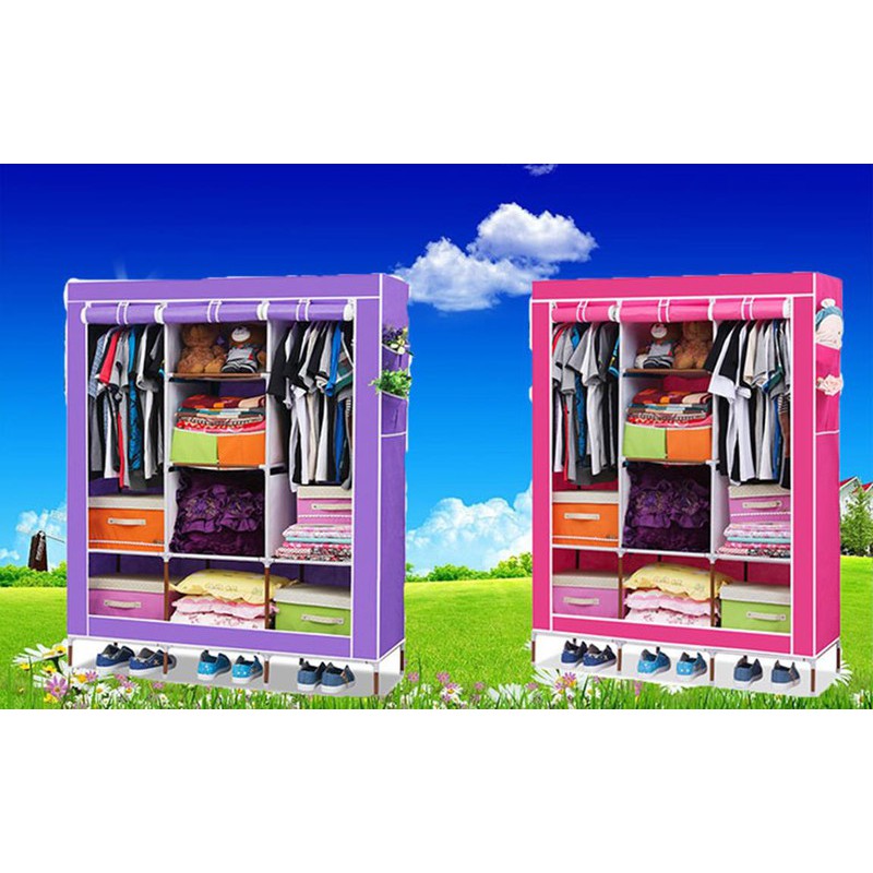 Tủ Vải 3 Buồng 8 ngăn TRƠN Đựng Quần Áo Cửa Rèm - BX2350