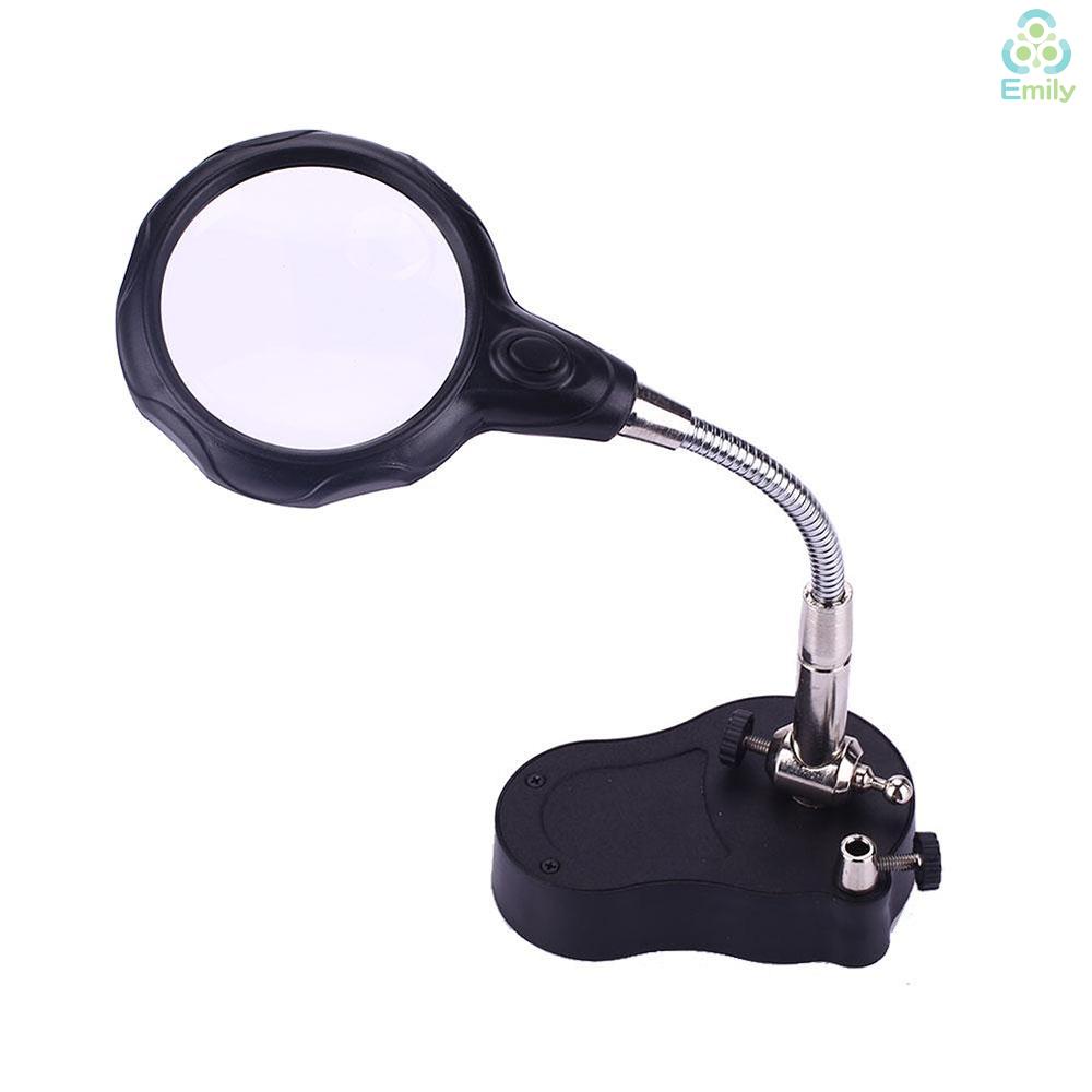Đèn LED trang sức để bàn phóng đại 3.5x 12X màu đen thiết kế kẹp cá sấu có thể điều chỉnh