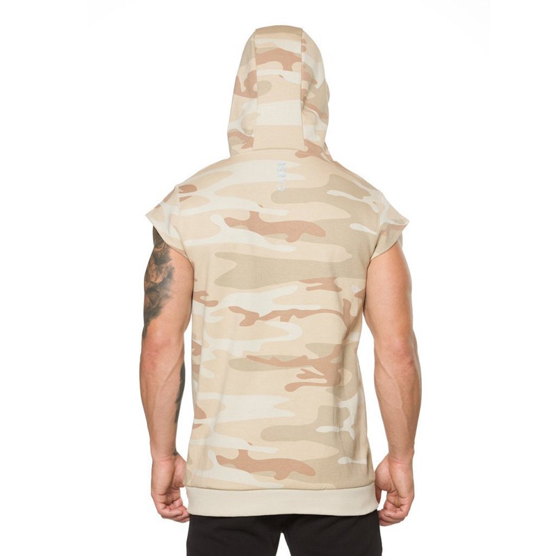 Áo hoodie thể thao chất liệu cotton tay ngắn thêu logo thời trang cho nam