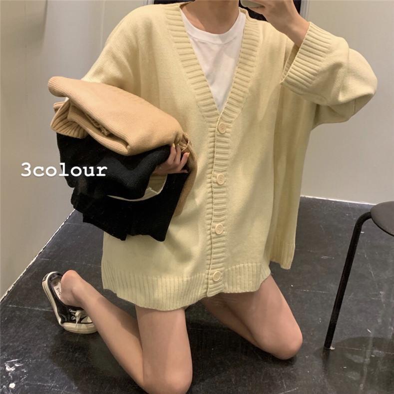 Áo Khoác Len Cardigan Dệt Kim Tay Dài Cổ Chữ V Dáng Rộng Phong Cách Cổ Điển Thời Trang Mùa Thu Cho Bạn Nữ