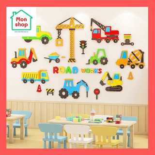 Tranh dán tường mica 3D phương tiện giao thông cho bé, xe oto cho bé, hình dán oto các loại xe cho bé trai