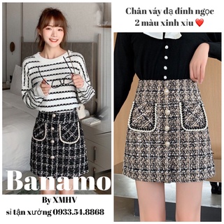 Chân váy dạ hottrend 2 túi phối khuy ngọc thời trang Banamo Fashion 5913