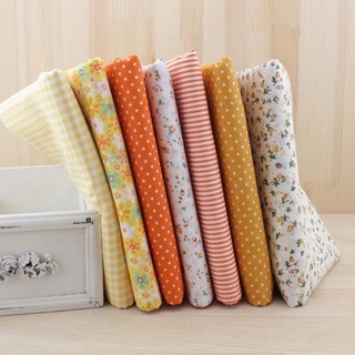 Màu vàng trơn Cotton Vải bó handmade DIY chăn chắp vá vải 50 * 50 7 chiếc