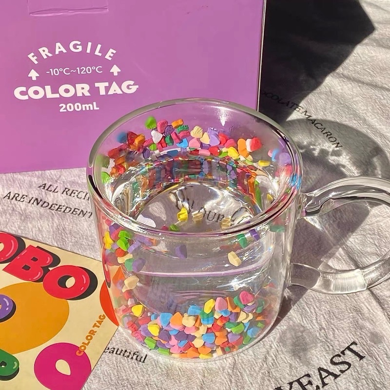 Ly Cốc Thuỷ Tinh 2 Lớp Tim Nhiều Màu - LY1151