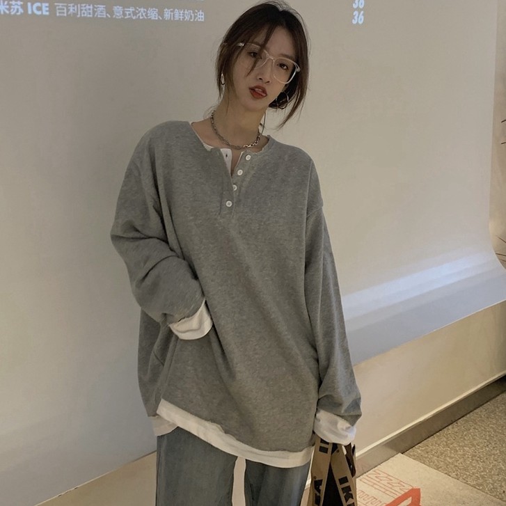 Áo thun dài tay dáng rộng phong cách đơn giản thời trang Hàn Quốc | BigBuy360 - bigbuy360.vn