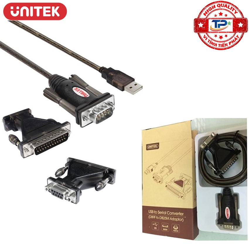 Cáp chuyển USB sang COM 9 RS232 Unitek Y-105 / Y-105A kèm DB9F to DB25M Adapter