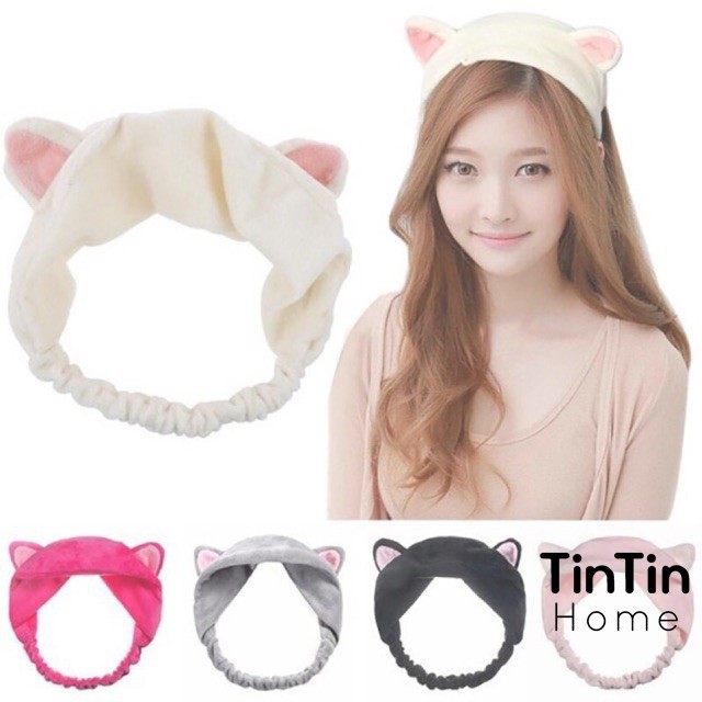 Băng đô turban tai mèo Hàn Quốc dùng khi trang điểm, rửa mặt và đắp mặt nạ TINTIN BD01