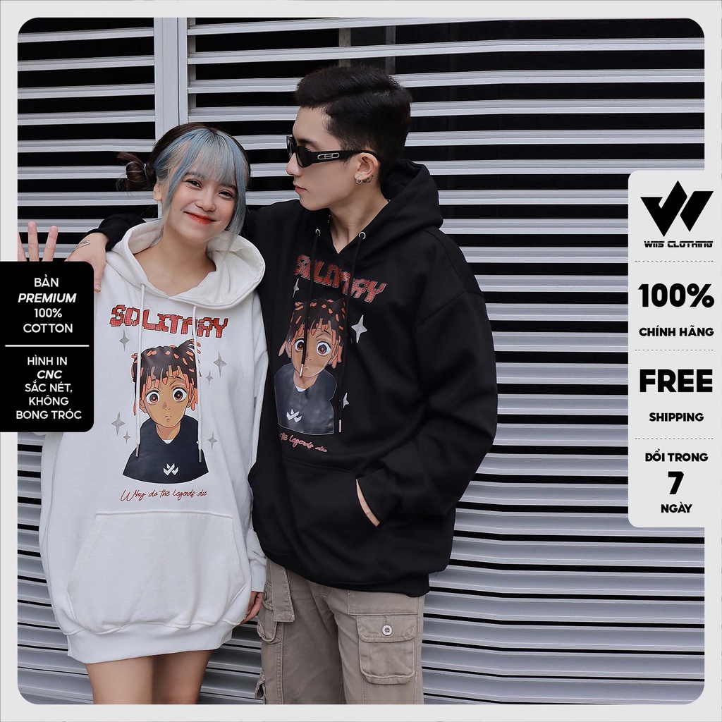 Áo hoodie form rộng WIIS bản Premium unisex nỉ bông SOLYTARY thời trang nam nữ oversize ulzzang