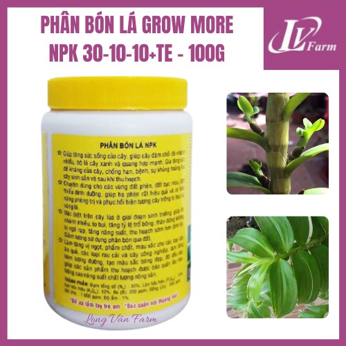 Phân Bón Lá Mỹ GROWMORE NPK 30-10-10+TE Soil Acidifier - 100g - Dùng Cho Hoa Lan, Cây Cảnh