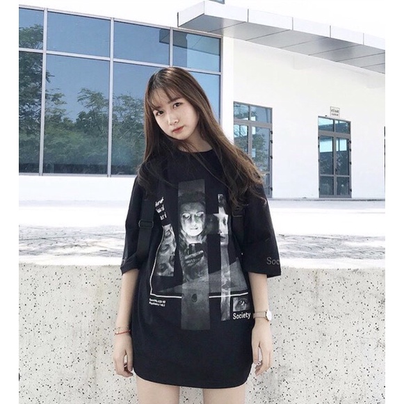 Áo phông đen Anthrophobia unisex siêu chất tay lỡ dáng xuông
